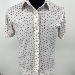 VTG 70s Sears Perma-Prest Shirt Geometric Blue Red Point Collar 18